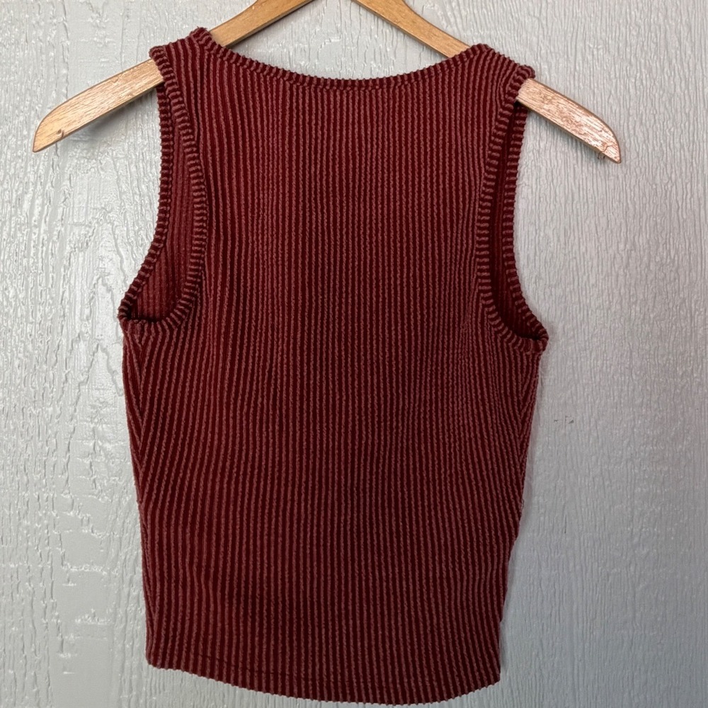 Willow + Root Womens Ribbed V-Neck Tank Top Rust Red Size XS Sleeveless Boho - Picture 2 of 6